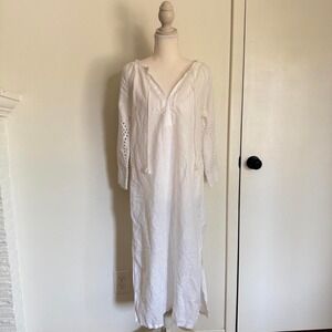 J.Crew white linen blend cottagecore dress with eyelet lace sleeves and pockets